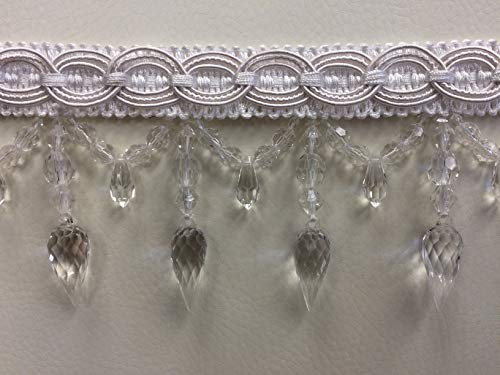 4" Lucite Crystal Beaded Tassel Fringe Trim By The Yard Tf-32/1 White #TOP15