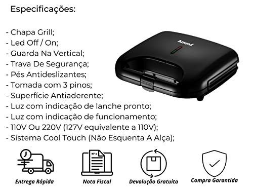 Amvox Sanduicheira e Grill AMS 370 Black 110V