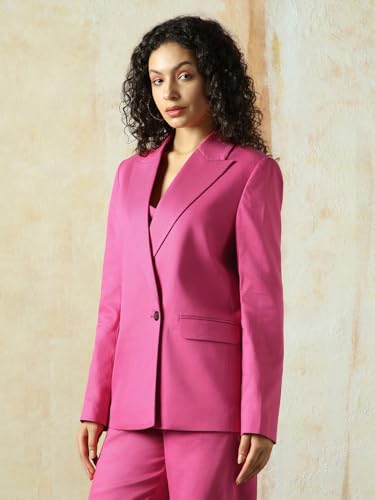 Image of High Star Women Solid Longline Length Oversized Notch Lapel Collar Full Sleeve Blazer