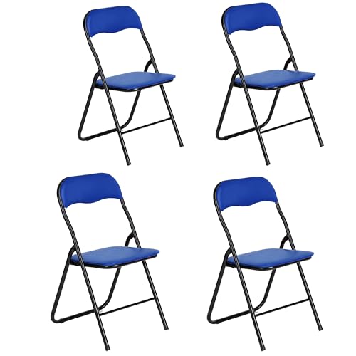 AVANTI TRENDSTORE Procida - Set da 4 sedie pieghevoli in tubolare d'acciaio nero con sedile e schienale imbottiti, di colore blu. Dimensioni LAP ca. 44x79x45 cm