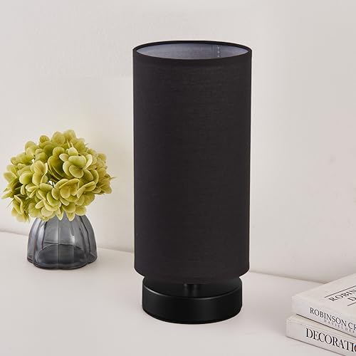 Image of lifeholder Table Lamp, Bedside Nightstand Lamp, Simple Desk Lamp, Cylinder Table Lamp for Bedroom Living Room Office Study, Black Shade and Base (Black)