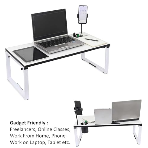 Image of Isomars Bed Desk /Floor Desk with Mobile Holder 76cm x 35.5cm (30 inch x 14 inch) Laptop Study Table for Work from Home, Online Classes, Card Games and Kid's Activities (White)