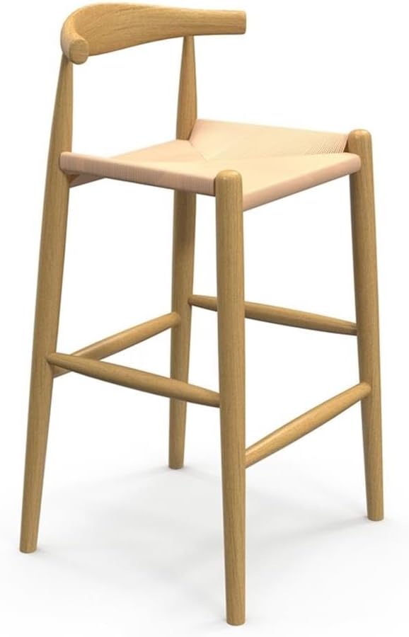 Pemberly Row Papercord Bar Height Stool, 39 in Ash Wood Frame, Natural Finish, 28.5 in Seat Height, Danish Modern Design, Comfortable Supportive Seat, Ideal for Home Bars or Pub Tables