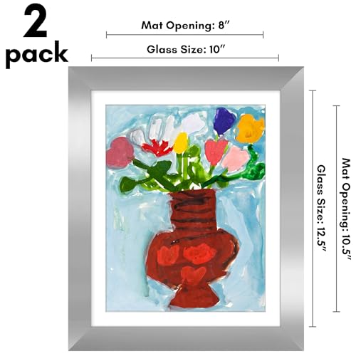 Image of Americanflat - 2 Pack - Kids Artwork Frame Changeable (Silver) - Magnetic Door Holds 100 Art Pieces - 8.5x11 Letter Size Display with Mat or 10x12.5 Without Mat - My Mini Masterpiece