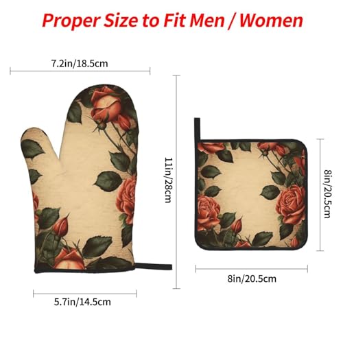Lot de 4 maniques motif roses élégantes pour cuisson au four - 4