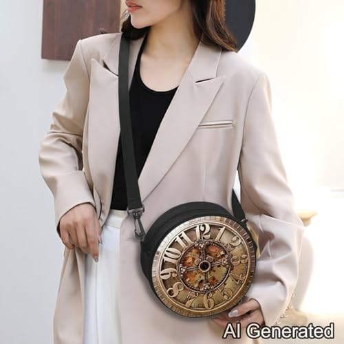 Image of Women Novelty Round Clock Shape Zippered Clock Purses for Women Tote Handbag Shoulder Bag, Gift for Mom Girlfriend