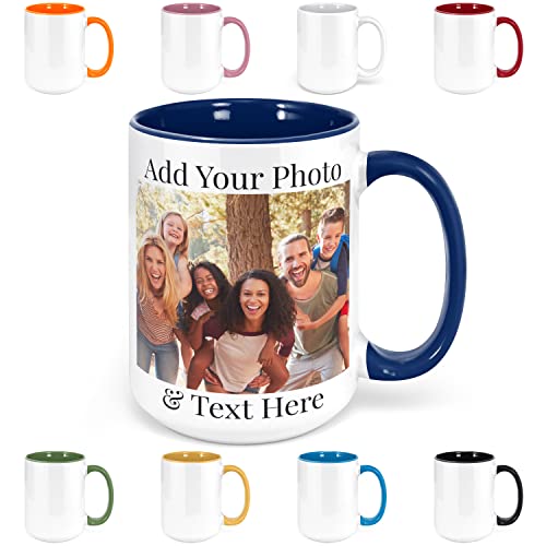 Custom Coffee Mugs - Personalized Coffee Mugs with Photo Text, Customized Ceramic Coffee Mug - Customizable Mug, Funny Mug, Personalized Gifts, Custom Mug with Photo - Add Your Photo - 15oz Royal Blue