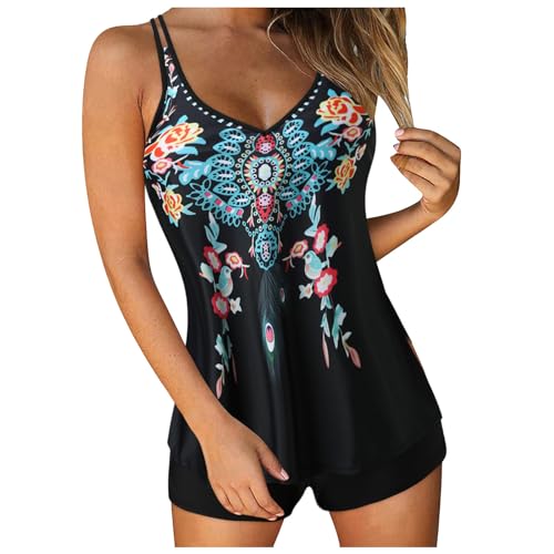 Tankini Maillots de Bain pour Femmes Ventre Plat Ensemble avec Shorty
