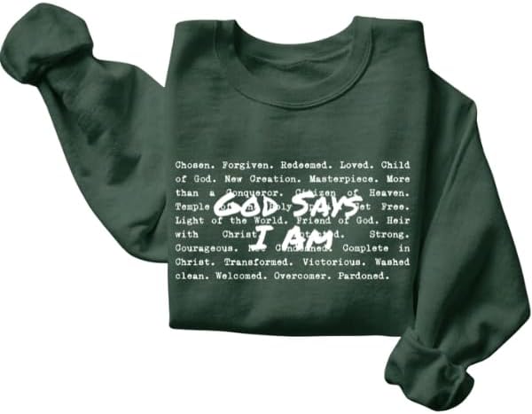 FITIN Unisex Faith-Based “God Says I Am” Graphic Crewneck Sweatshirt – Christian Inspirational Cozy Pullover