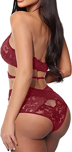 Donnalla Women Sexy Lingerie Set Two Piece Lace Bra and Panty Set Babydoll Sleepwear, Red, XX-Large - Thumbnail 2