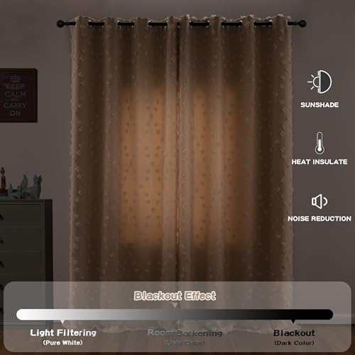 Image of MYSKY HOME Double Layer Curtains for Girls Bedroom Kids Curtain Beige Pom Pom Sheer Window Curtains 2 Panels Beige Curtains Grommet Room Darkening Solid Nursery Curtains 63 Inches Length, W52 X L63