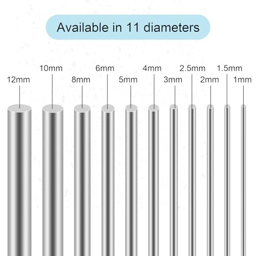 iMeistek 304 Edelstahl Rundstab, 1,5 mm x 250 mm Metall Solide Runde Welle Stäbe für RC Modellautos, Gartendekoration, DIY Handwerk (3PCS)