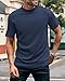 Wihion Mens Ribbed Mock Turtleneck T-Shirt Short Sleeve Solid T Shirts Thermal Underwear Tops Navy
