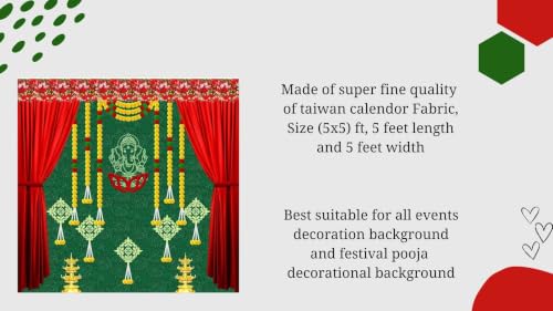 Image of varalakshmi Backdrop Cloth for Decorations Pooja | Ganapati backdrops Decoration | puja Backdrop Decoration Cloth | Backdrop Cloth for Decorations Pooja (gr Ganesh(5x5 ft))
