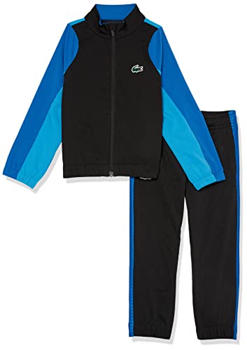 Lacoste Boy's 2-Piece Taffeta Tracksuit With Full-Zip High-Collar Hoodie & Adjustable Waist Sweatpants, Black/Kingdom-Fiji-Lima, 10 Years #TOP22