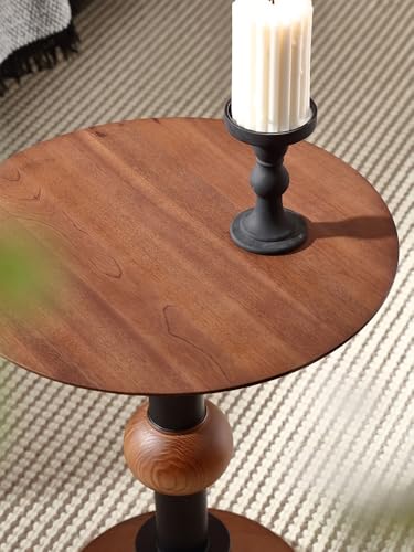 Table à thé en bois de noyer bout de canapé et petite table basse ronde de salon - 4