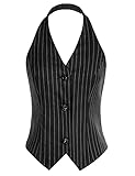 Belle Poque Women's Halter Neck Black Waistcoat Business Formal Suit Vest(Black,L)