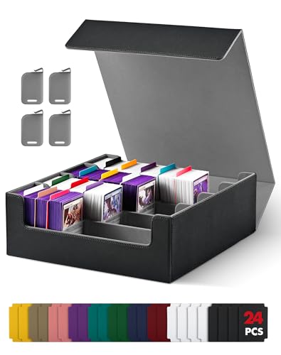 UAONO Kartenaufbewahrungsbox für Trading Cards, 2400+ MTG Commander Deck Box mit 24pcs bunten Teilern, Kartenetui passend für Magic TCG PTCG Spielkarten(schwarz und grau)