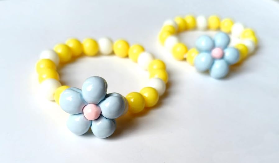 2pcs Anime Cosplay Bracelet,Cute Blue Flower Yellow Beads Costume Accessories2