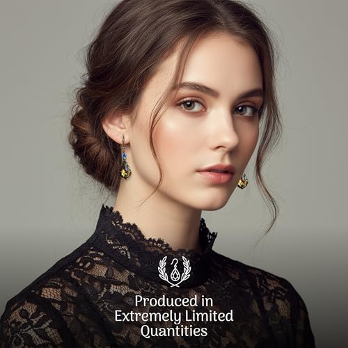 Antique Inspired Vintage Victorian Dangle Drop Earrings for Women - Colored Austrian Crystal Leverback Earrings - Jewelry Gift for Her4