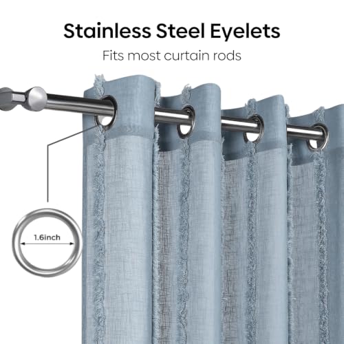 Image of haus & kinder Decorative Sheer Door Curtain 7 Feet Pack of 1 | Aesthetic Decor Long Curtain Feather Fringe Blue 120 x 213 cm