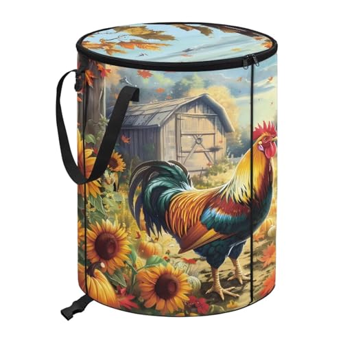 CREAMIC Chicken Outdoor Trash Can with Lid Collapsible Garbage Bag with Handles Reusable Camping Trash Can for Yard Waste Indoor Container for Grass Clippings and Picnic Waste