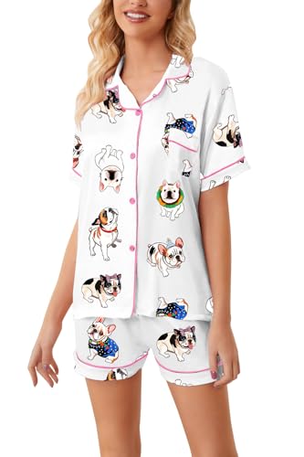 Image of Schbbbta Girls Womens Pajamas, Satin Silky Pjs Set Kids 2Pcs Button-Down Nightwear Sleepwear Gift for Mommy and me