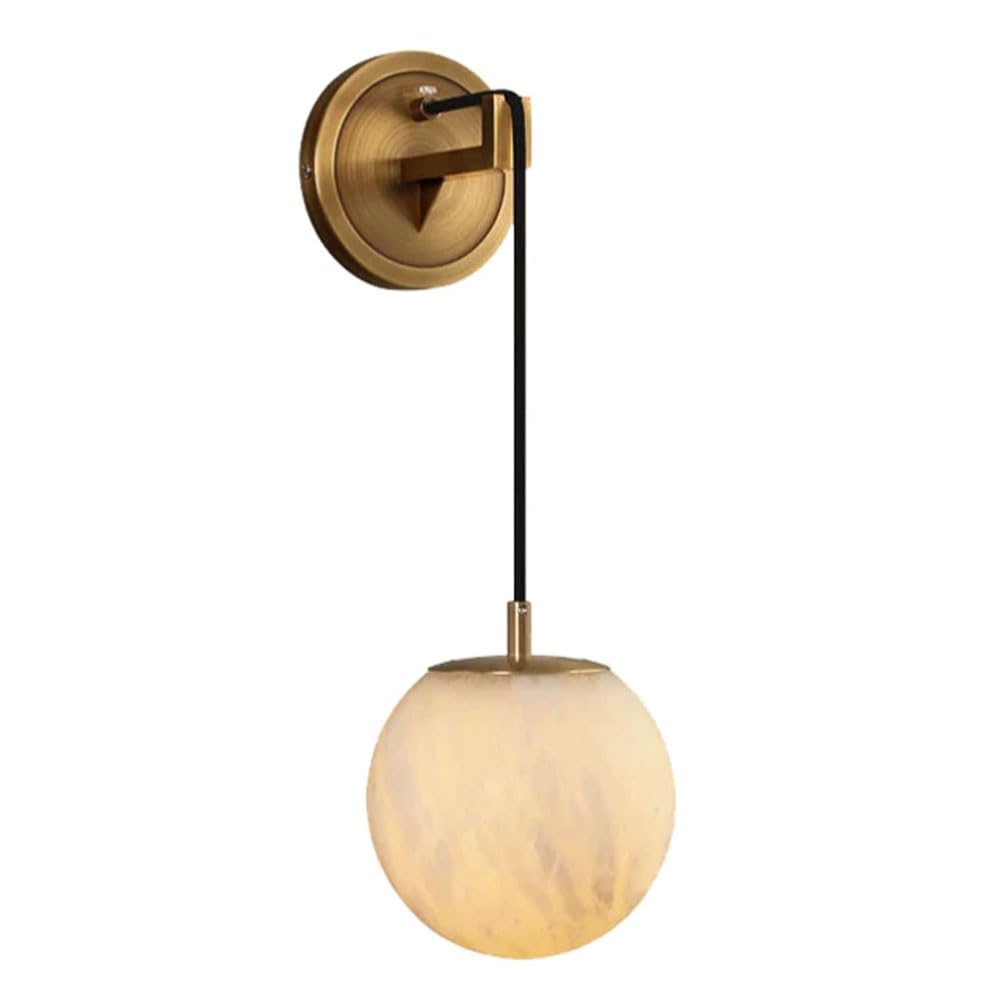 SSBHDM Spherical Alabaster Lampshade Wall Light, Nordic Style Wall Lamp, G9 Light Source Natural Marble Hardwired Wall Sconce, Bedroom Living Room Restaurant Wall Mounted Lighting Fixtures