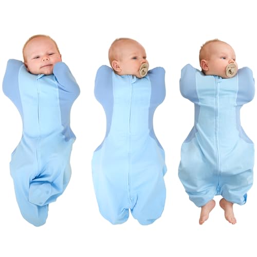 Image of Swaddle for Newborns, Baby Swaddles 0-3 Months 5-13lb, Arms Up Swaddle 0-3 Months Newborn with Moisture-Wicking Fabric, Promotes Healthy Hip Development, 2-Way Zipper & Foot Buttons, 1Pack,Blue