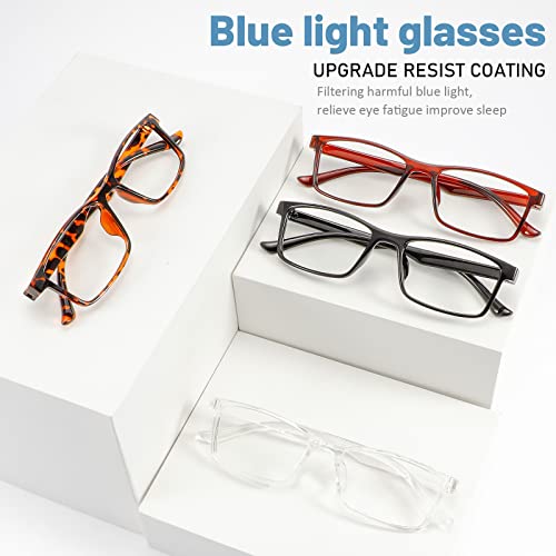 Image of Przene 4 Pack Rectangle Blue Light Blocking Glasses,Anti Glare Eye Strain UV400 Square Eyeglasses for Men Women (MIX COLOR-1)