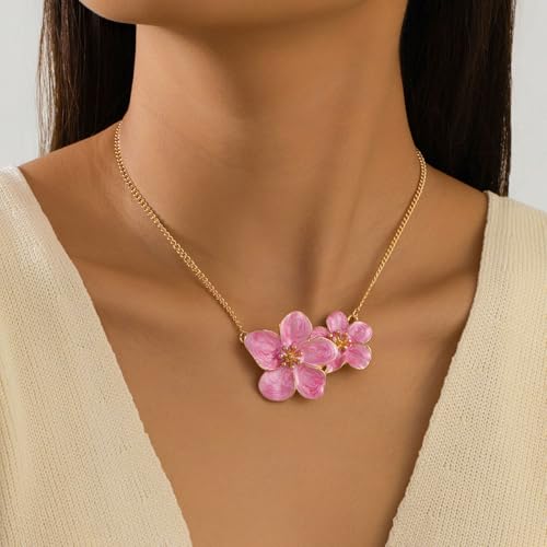 Flower Choker Necklaces for Women White Pink Yellow Floral Statement Necklaces Gold Dainty Chain Necklace Trendy Floral Necklace Jewelry for Women2