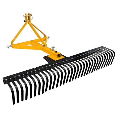 Migoda 60 Inch 3 Point Landscape Rake with Heavy Duty Tines and Pin Hitch Perfect for Category 1 Tractor Lawn Tractor Rake Ideal for Lawn Care and Landscaping