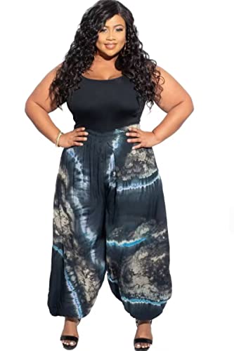Acatmew Plus Size Harem Pants for Women African Print Casual Bohemian Loose Long Pants with Pocket3