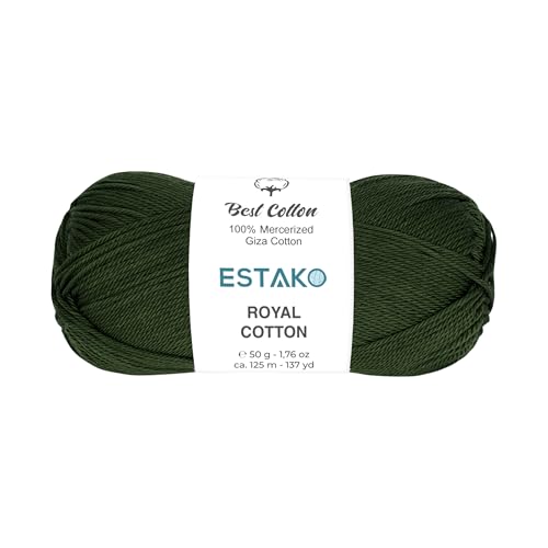 Image of Estako Royal Cotton, 100% Mercerized Giza Cotton Yarn, Soft, Super Fino 1 for Crochet and Knitting 1.76 Oz (50g) / 137 Yrds (125m) (5063 - Hunter Green)