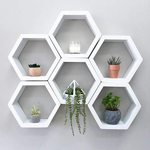 MYTLAWOOD Honeycomb Hexagon Geometric Engineered Wood Floating Shelves, White, Set of 6-image-5