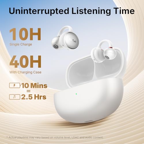 Image of EarFun Clip Open Ear Earbuds, Wireless Clip On Headphones, Adaptive Comfort with Secure Fit, Bluetooth 6.0, LDAC, Hi-Res Audio, 2 Mics AI ENC Call, 40H Playtime, Earbuds for Sports, Running, White