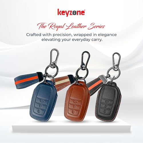Image of keyzone Royal Leather Key Cover for Toyota Fortuner, Legender, Innova HyCross, Land Cruiser, 3-Button Smart Key