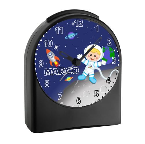 Personalisiert Analoger Funkwecker Für Kinder Mit Sternen - Lautlos, Mit Licht & Namensdruck (9,6 X 5,5 X 11,9 Cm)