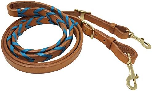 CHALLENGER Horse Western Amish Leather Blue Laced Barrel Contest Reins 66RT10PB