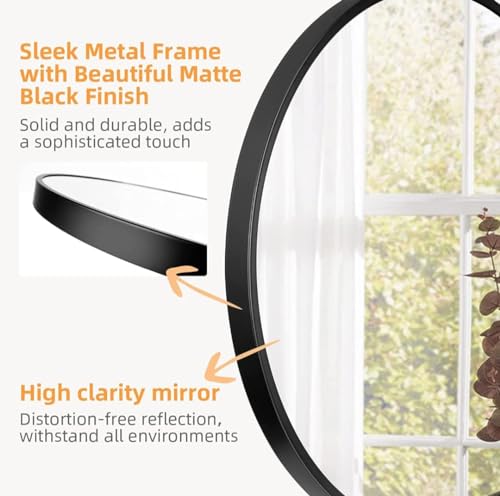 Image of The Arts Box Round Iron Decorative Round Wall Mirror - HD Clear Image with Hook for Hanging, Perfect for Bedroom, Home Decor, Vanity, Makeup, Wash Basin (Pack of 1) (Black 24 Inch)