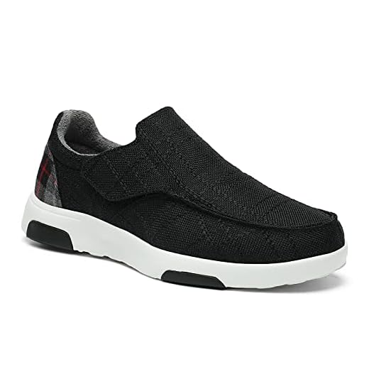 OrthoComfoot Womens Slip On Shoes for Plantar Fasciitis Pain Relief, Comfortable Orthopedic Sneakers with Arch Support, Ortho Flat Feet, Orthaheel, Orthotics Supportive Canvas Loafers Black Size 8