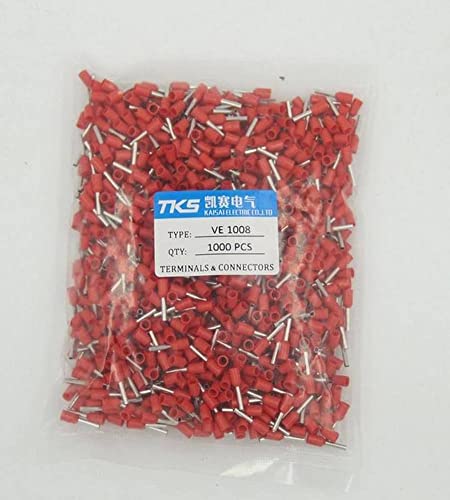 Red E1008 PVC Insulated Bootlace Ferrules 8mm of Pin Length for 1.0mm 2 18 AWG Wire