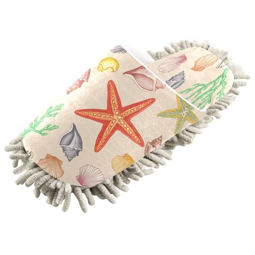 Kigai Seashells Mop Slippers for Floor Cleaning, Slippers for Women Men, Microfiber Floor Cleaning, M