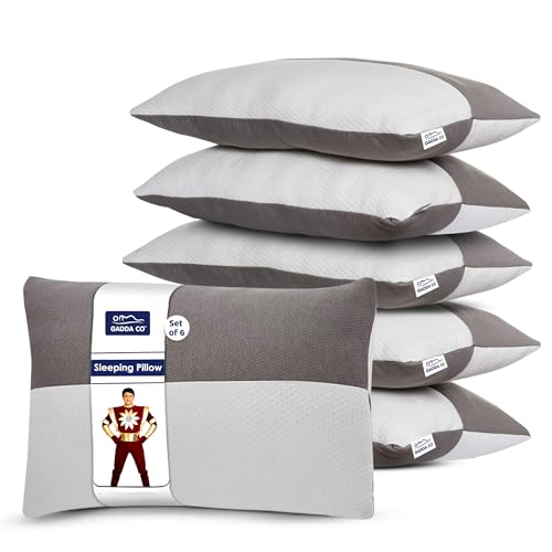 Image of GADDA CO Hollow Fiber Sleeping Pillow Set of 6 | Cloud-Like Sleep Comfort | Soft & Fluffy Bed Pillows | Adjustable Height | White & Grey | Standard Size (27 x 16 Inches) | 6 Months Warranty
