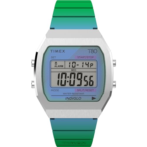 Image of TIMEX 80 Digital Watch for Unisex with Silver Square Dial & Blue Resin Bracelet Band Water Resistant Unisex Wrist Watches - TW2V74500X8