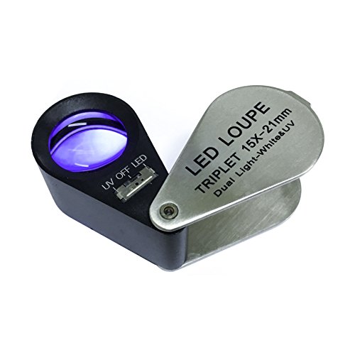 Euromex drievoudige vergrootloep, inklapbaar, 15 x 21 mm, LED, wit en UV