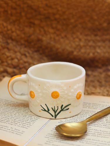Image of WEAVING HOMES Sunflower Bloom Coffee Mug for Office, Stylish Ceramic Tea Cup for Woman, Modern Travel Mug (280 Ml)