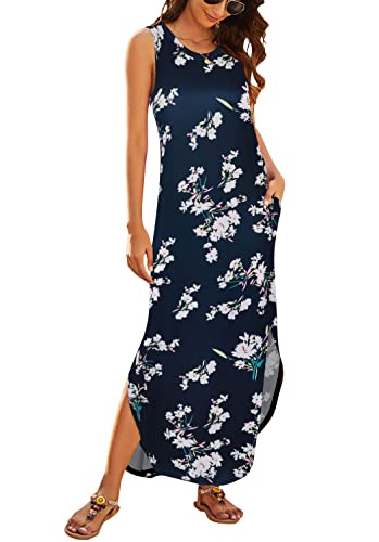 Image of Hount Women's Casual Summer Sleeveless Dress Loose Split Maxi Dresses with Pockets