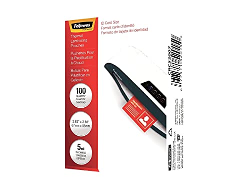 Fellowes 52015 Laminating Pouches,Id Size,5Mil,2-5/8-Inch X3-3/8-Inch,100/Pk,Cl #TOP2