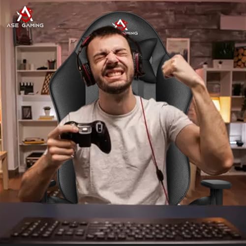 ASE GAMING Gold Series Ergonomic Gaming Chair Premium PU Leather, Adjustable Neck & Lumbar Pillow, 180 Degree Recline with Black Metal Base with 3... - Image 4